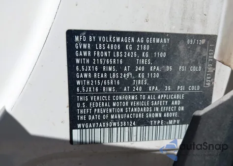 2013 Volkswagen Tiguan S from USA, damaged, VIN WVGAV7AX9DW538124